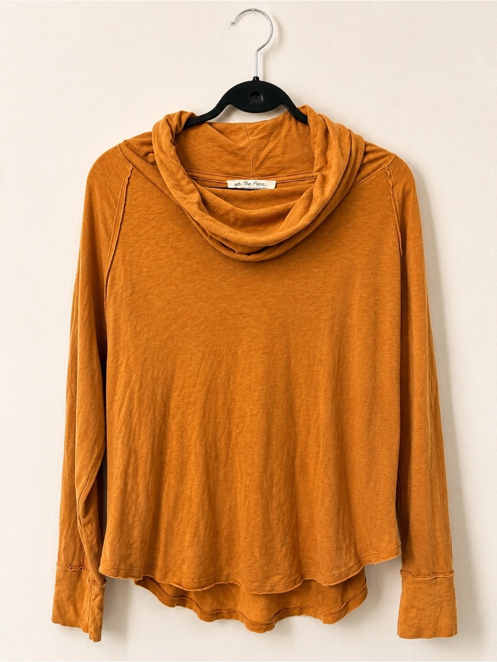Free People We The Free 100% Cotton Cowl Neck Long Sleeve Top | Camel | Small - Picture 2 of 8